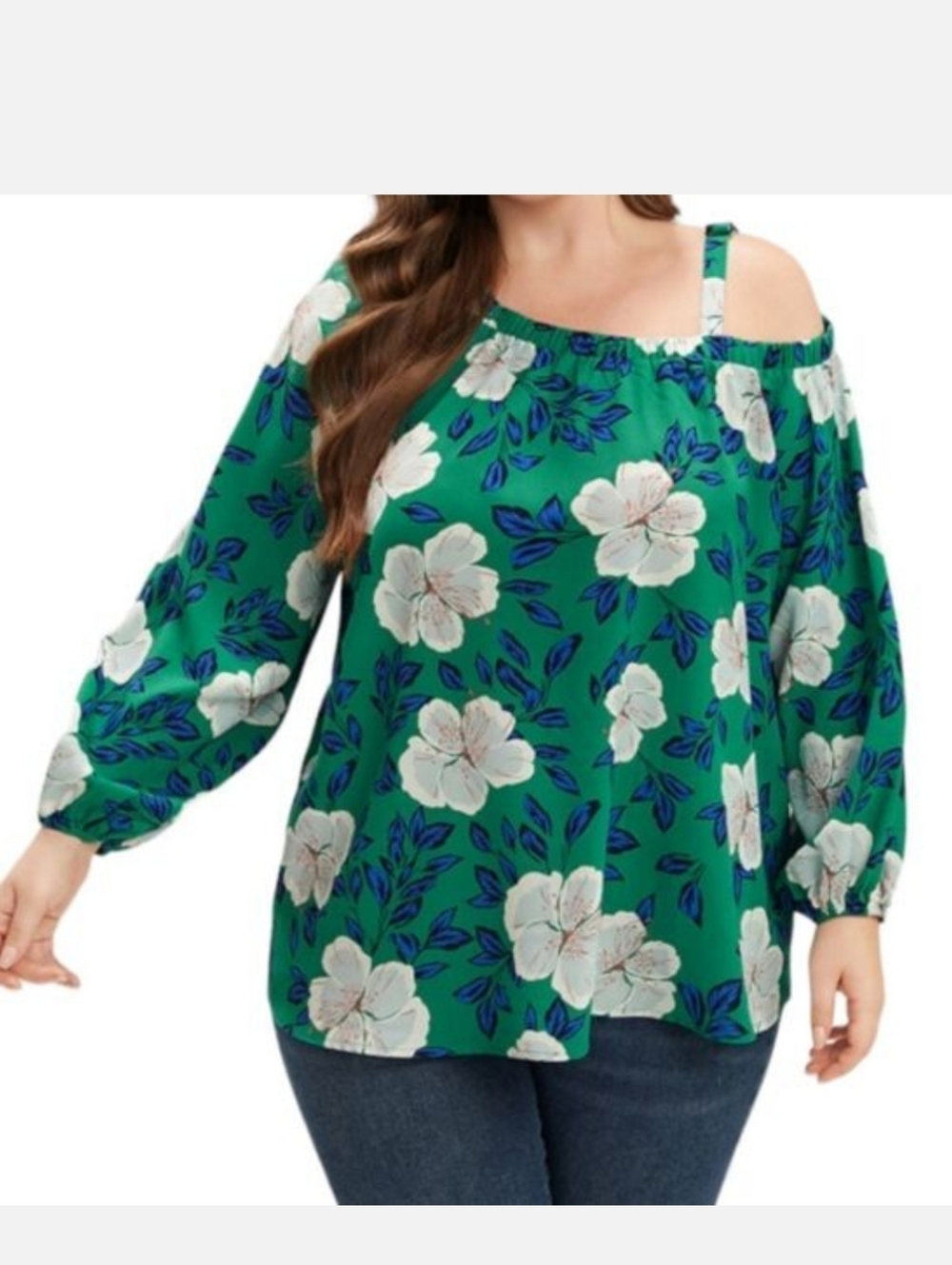 Bloomchic Green Lantern Sleeve Adjustable strap one shoulder blouse